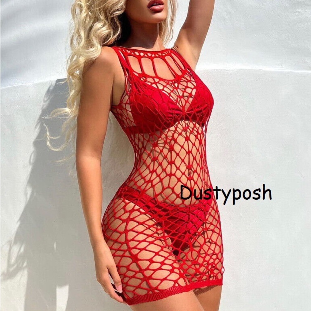 Fishnet Body Stocking Pantyhose Short Dress Lingerie Sexy Red Christmas Gift New